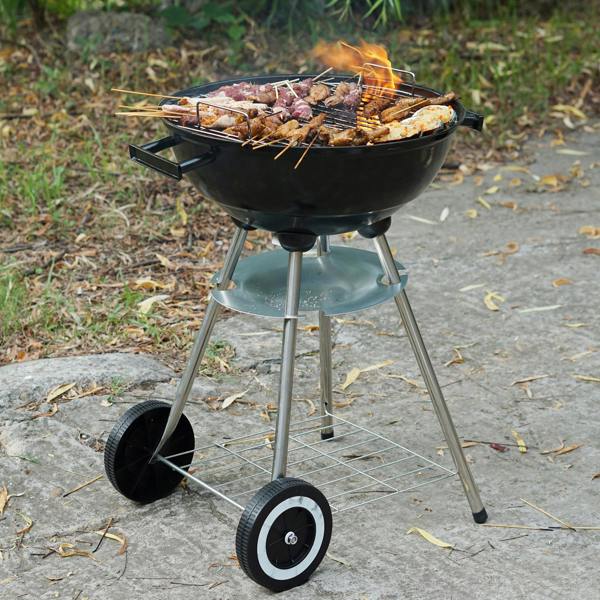 Gr8 Garden 18" Portable Kettle Charcoal BBQ Grill with Cover, Wheels & Utensils Stand