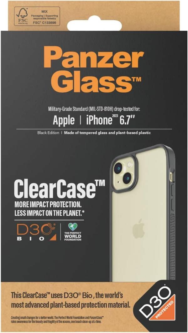 PanzerGlass Panzer Glass Military Grade Standard Clear Case for iPhone 15 Plus 6.7" Black Edition - 1178