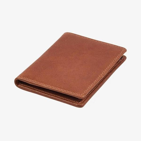 Top view of Chestnut  leather card holder on a white background
