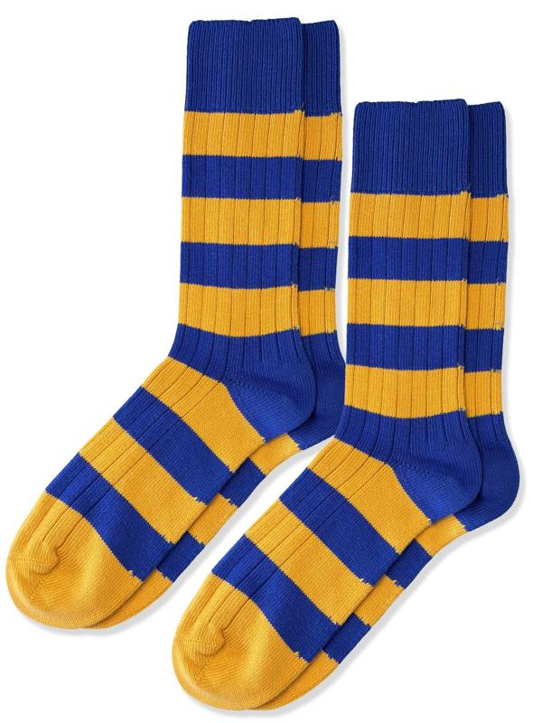Jemsox Men's Twin Pack Rugby Socks – Blue & Yellow Stripe
