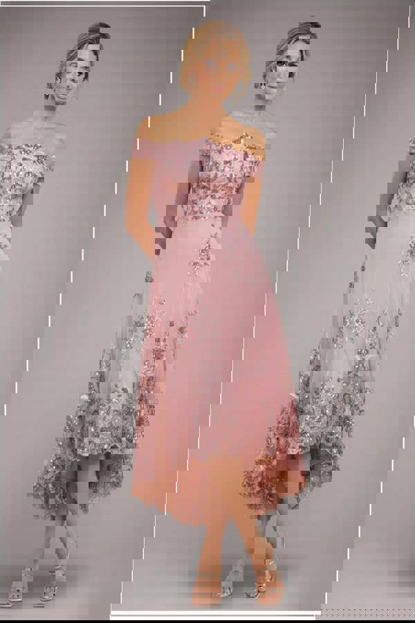 Bardot Sequin & Lace High Low Midi - Blush Pink DR3675M