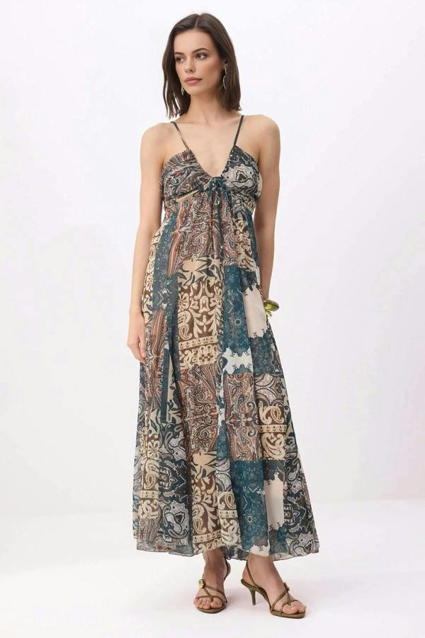 WOVCOR Shawl Pattern Maxi Woven Dress