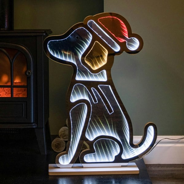 Samuel Alexander 60cm Light up Sitting Dog in Santa Hat Infinity Christmas Decoration with LEDs