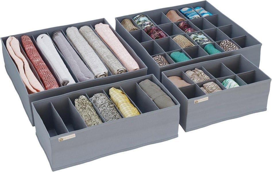 DS Living Folderable Clothes Drawer Organiser Storage Set of 4 Grey