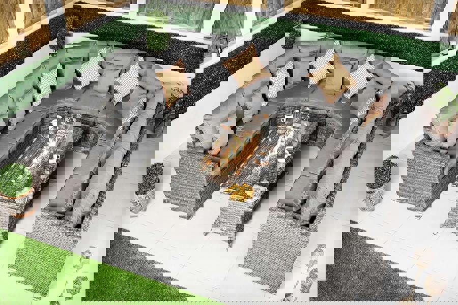 Giardino Santorini 7 Seat Modular Sofa Rattan Garden Furniture Set Outdoor Lounge Fire Pit Coffee Table