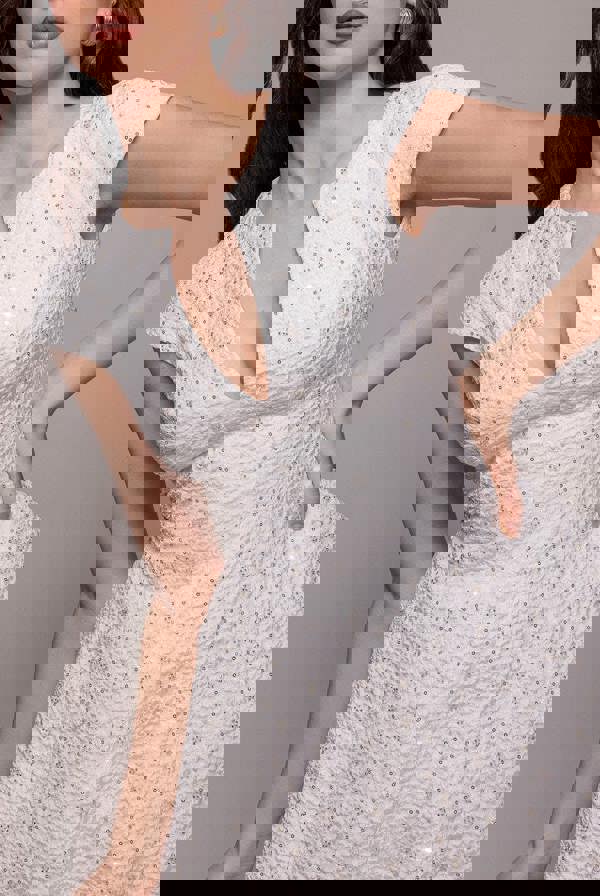 Bead Embellished Jacquard Skater Mini Dress - White DR4785