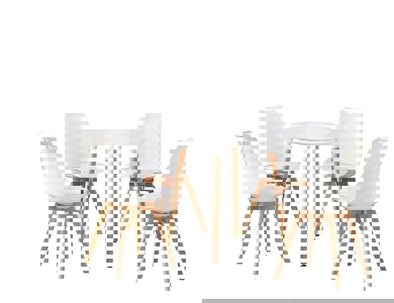 Life Interiors 5PCs Dining Set - a Black Round Dining Table & Set of 4 White Lorenzo Tulip chairs with Padded Seat