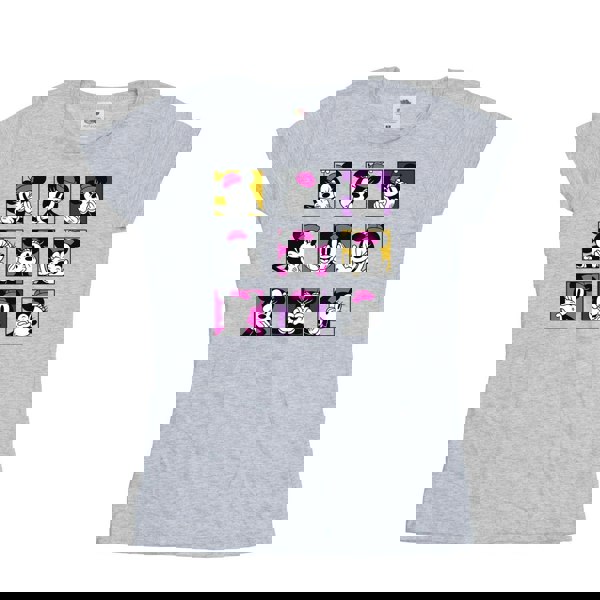 Disney Womens/Ladies Minnie Mouse Squares Cotton T-Shirt - Sports Grey