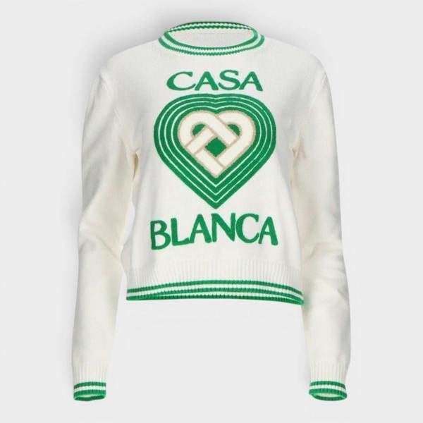 Casablanca Heart Embroidered Jumper White Green