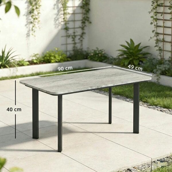 Outdoor Garden Coffee Table, Garden Table with Slatted Wood Plastic Composite Top and Metal Frame, Grey