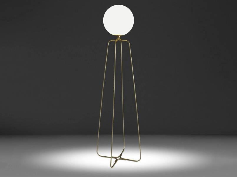 Angel Cerdá Floor Lamp Golden Steel and White Glass 8047