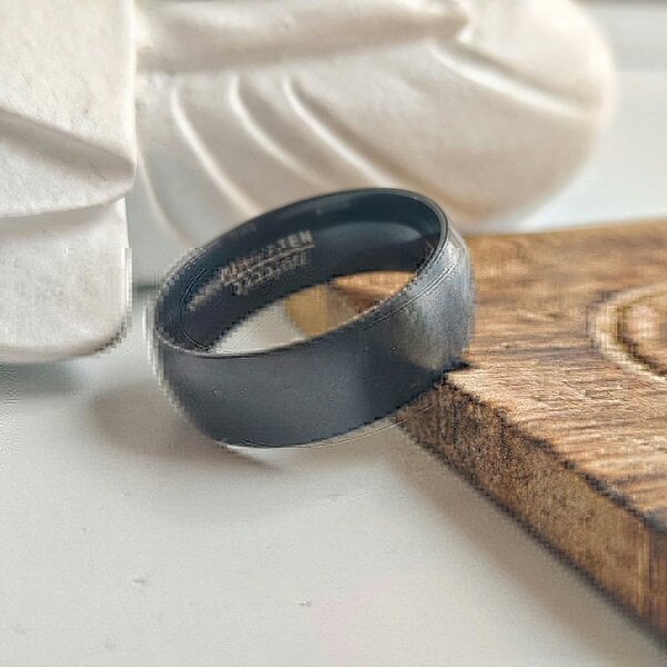 The Colourful Aura 8mm Mens Matt Black Blue Silver Plain Tungsten Engagement Band Ring