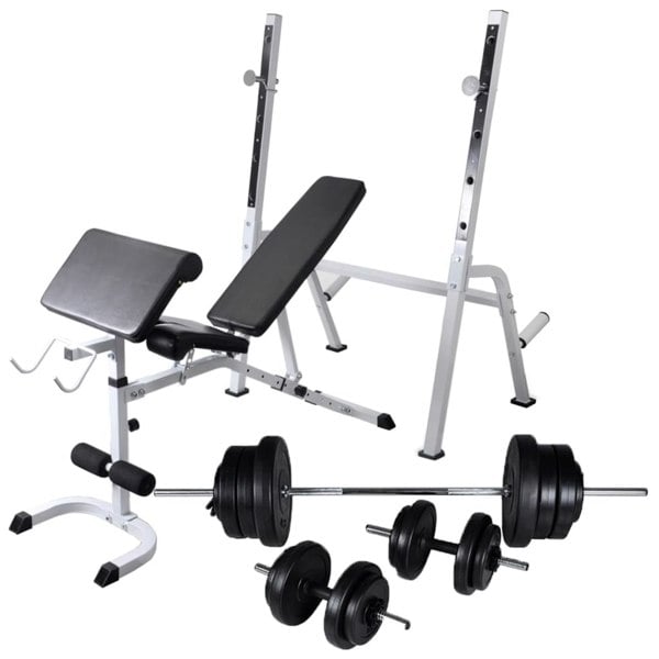 Berkfield Workout Bench with Weight Rack, Barbell and Dumbbell Set 60.5kg