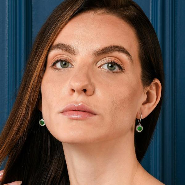 Zavana Silver Round Green Halo Drop Earrings With Cubic Zirconia Stones for women