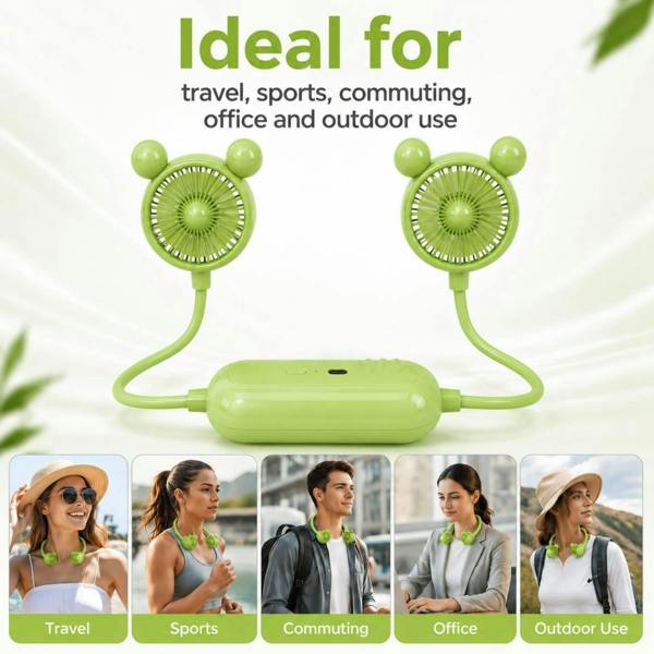Dyzi Portable Neck Fan USB Rechargeable 3 Speed Green