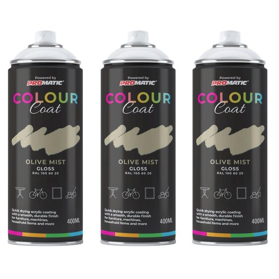 Colour Coat 3X Olive Mist RAL 100 60 20 Gloss Spray Paint 400ml