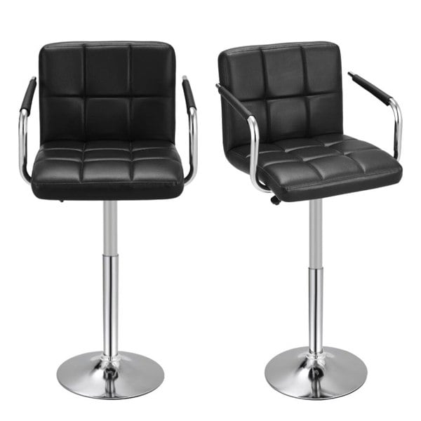 Adjustable Black Bar Stools with Soft Padding and Armrests, Set of Two Living and Home