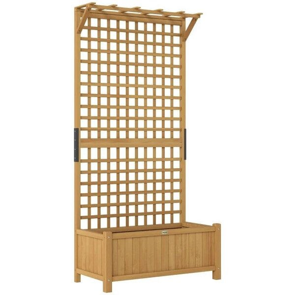 Raised Bed with Drainage Holes, Wood Planter with Trellis for Climbing Plants to Grow Vegetables, Flowers, Yellow