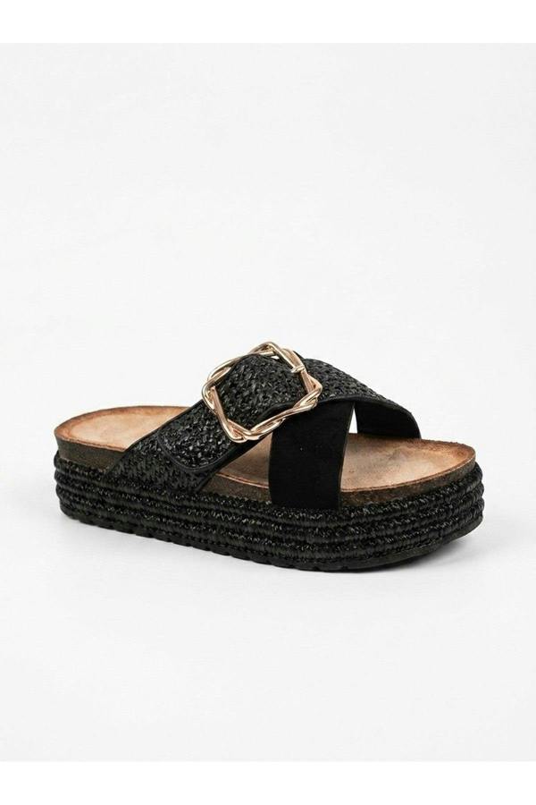 Lucia Womens Woven Buckle Platform Sandals - Black