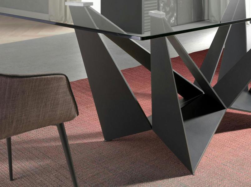 Angel Cerdá Rectangular tempered glass and black steel dining table 1128