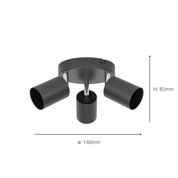 EGLO Basic Reciso-E Black Steel Eco-Friendly 3-Light Spotlight