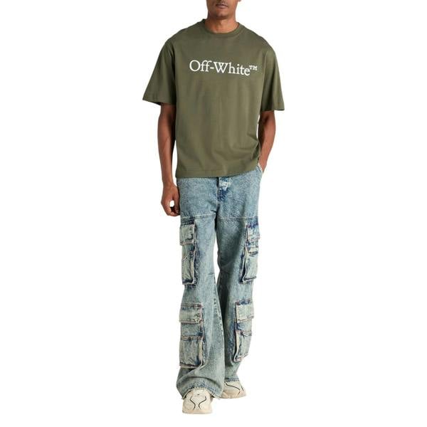 Off White Mens Bookish Lettering Crew Neck T-Shirt - Moss/White - 