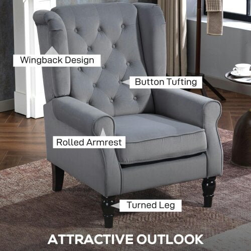 Wyld Haus Linimo Light Grey Retro Wingback Accent Chair With Button Tufted Upholstery