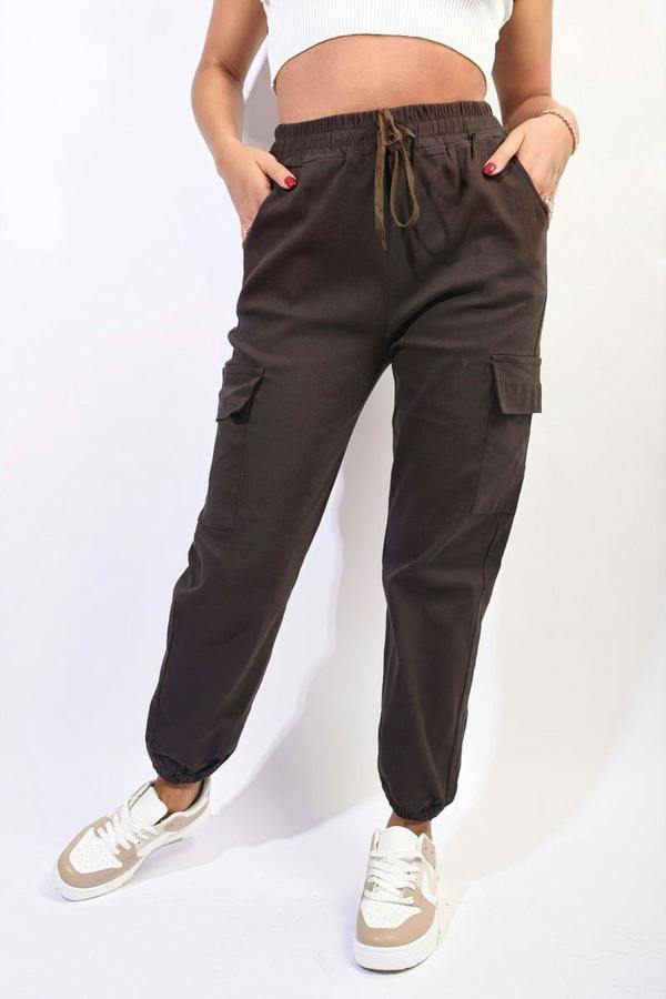 Plus Size Frankie Cargo Pocket Trouser With Drawstring - Brown