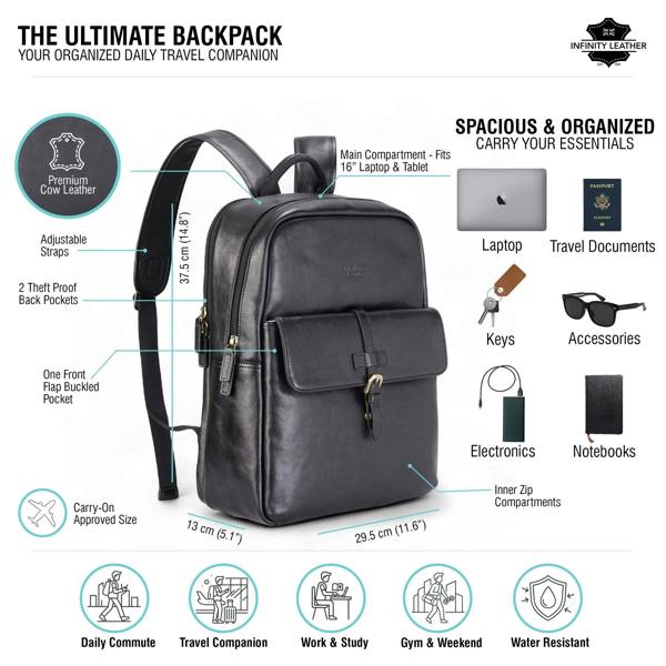 Infinity Leather Genuine Leather Vintage Laptop Backpack Travel Bag - Cove