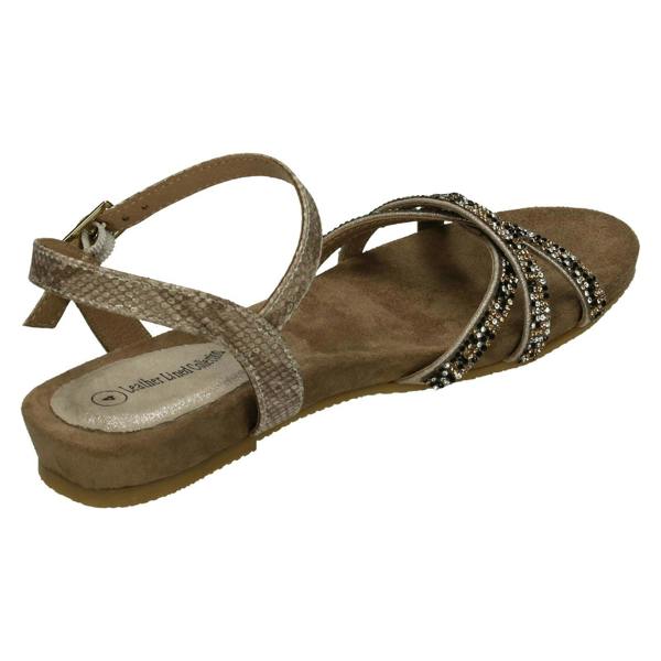 Savannah Ladies Leather Collection Flat Diamante Sandals