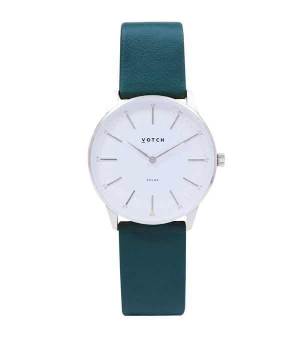 Votch Silver & Forest Green Watch | Solar Classic