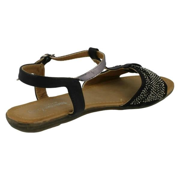Savannah Ladies Savannah T-Bar Beaded Bow Vamp Sandals