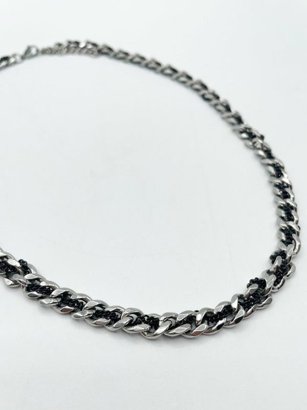 SVNX Silver and Black Coloured Woven Chain Necklace