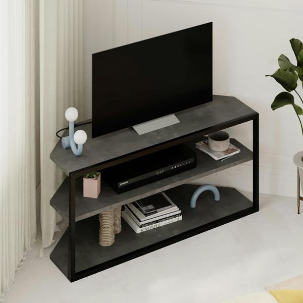 Decortie Modern Echo Corner TV Unit Versatile Design with Metal Frame and Shelf Media Centre 98cm