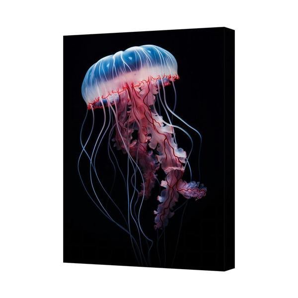 Benjamin Tate Design Blue Neon Jellyfish Canvas Wall Art Print Modern Ocean Decor