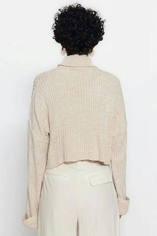 WOVCOR Crop Basic Knit Sweater