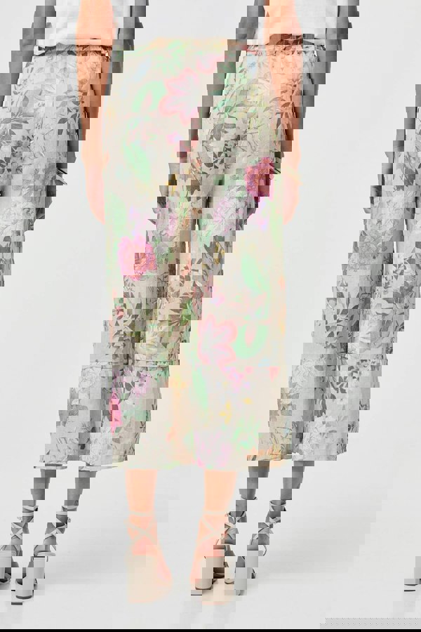 Beige | Floral Stretchy High Waist Crop Trousers
