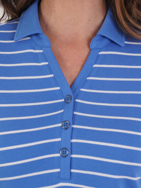 PennyPlain Notch Neck Top - Light Ultramarine/white