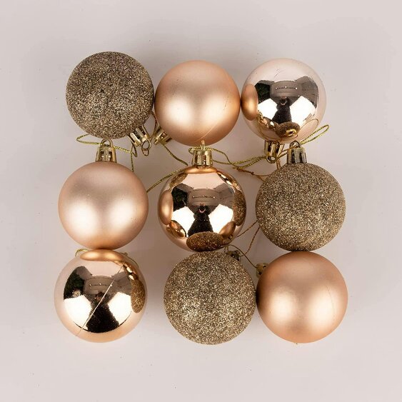 Shatchi Shatterproof Champagne Gold Christmas Baubles, 5cm Tree Decorations in 9 or 18 Pack Sizes