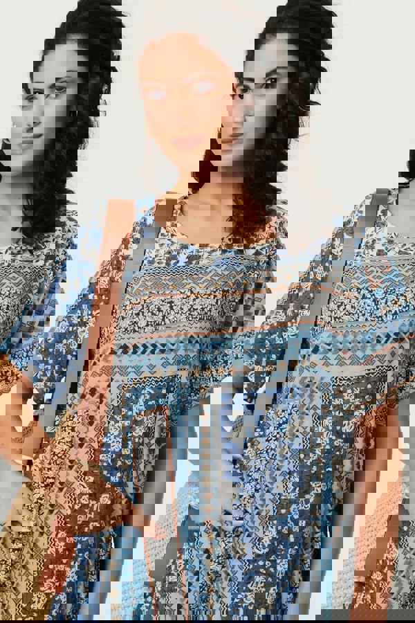 Blue | Mosaic Print Short Sleeve Shift Dress