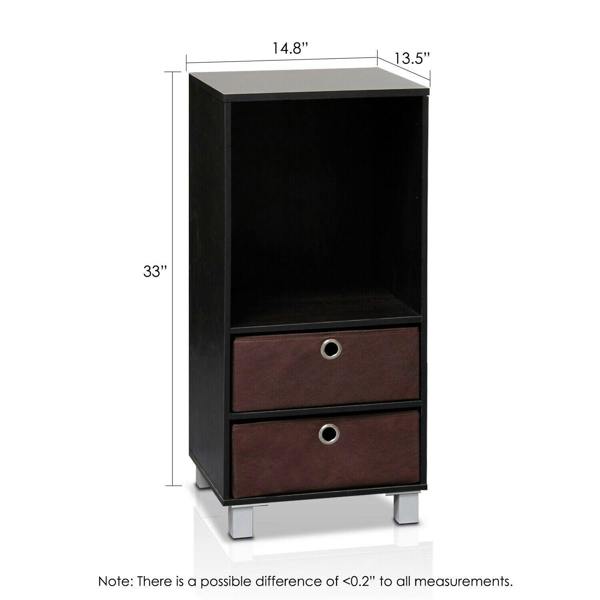 WALPLUS Modern /BR 3 Shelves Cabinet/Bedside Night Stand with 2 Bin Drawers, Espresso/Brown for Entryway - SKU 10002EX