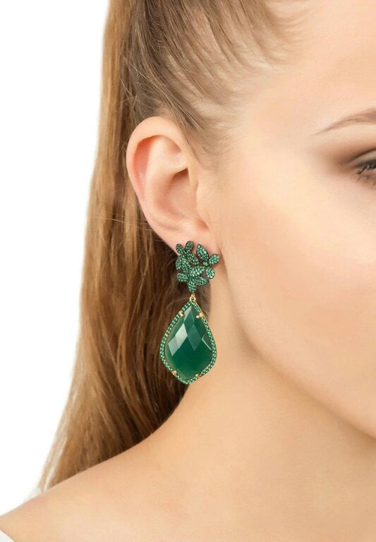 Latelita Flowers Green Onyx Teardrop Earrings Gold