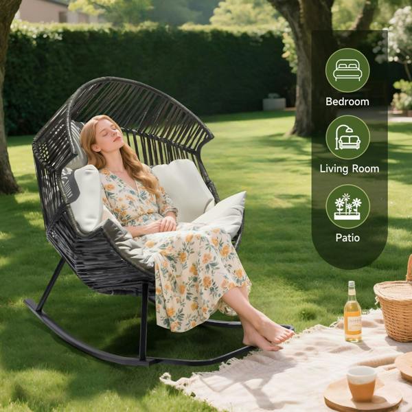 Leaper Oversized PE Rattan Rocking Chair with Thick Cushion