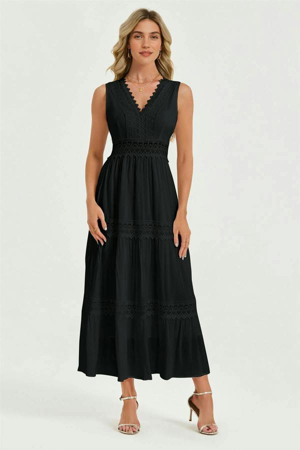 FS Collection Lace Detail Maxi Dress In Black