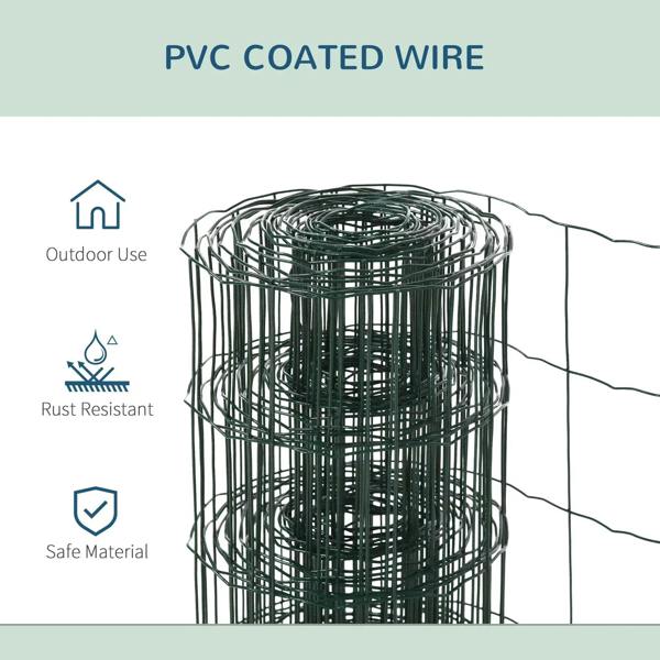 Green PVC-coated steel chicken wire mesh roll with dense vertical wiring