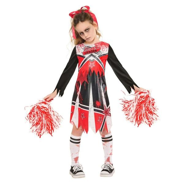 Bristol Novelty Girls Zombie Cheerleader Costume - Black/Red/White - 