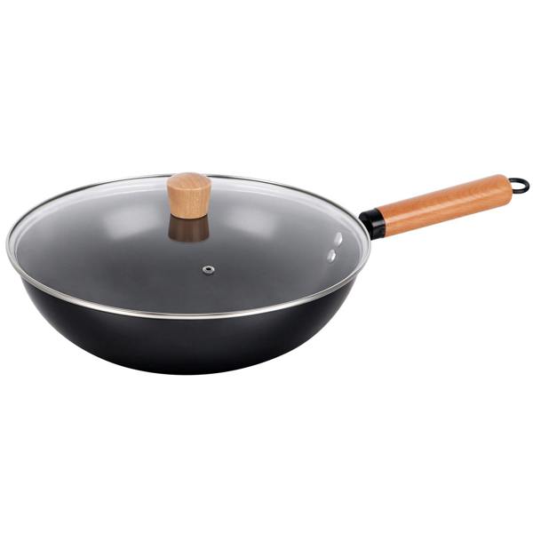 Gr8 Home 10 Pc Carbon Steel Non Stick Wok Pan Gift Set With Lid Utensils Bowls Chopsticks