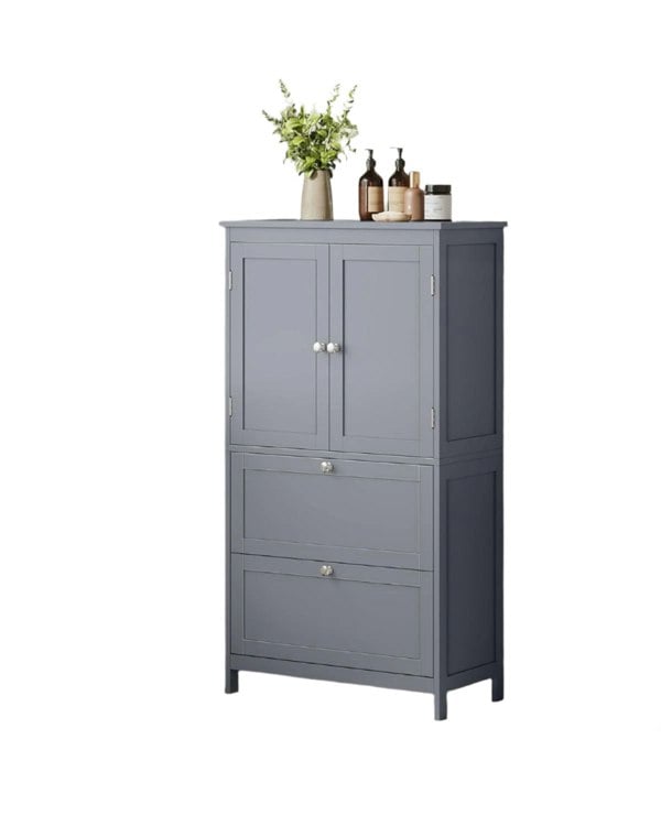 Modcraft Grey Bathroom Storage Cabinet Kitchen Cupboard with 2 Drawers, 2 Doors & Adjustable Shelf