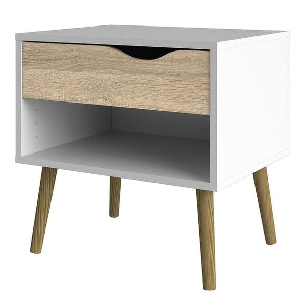 Wyld Haus Sapporo White and Natural Oak Bedside 1 Drawer