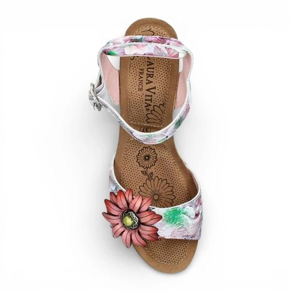 Laura Vita Facyo 75 - Women's Purple Floral Leather Wedge Sandals
